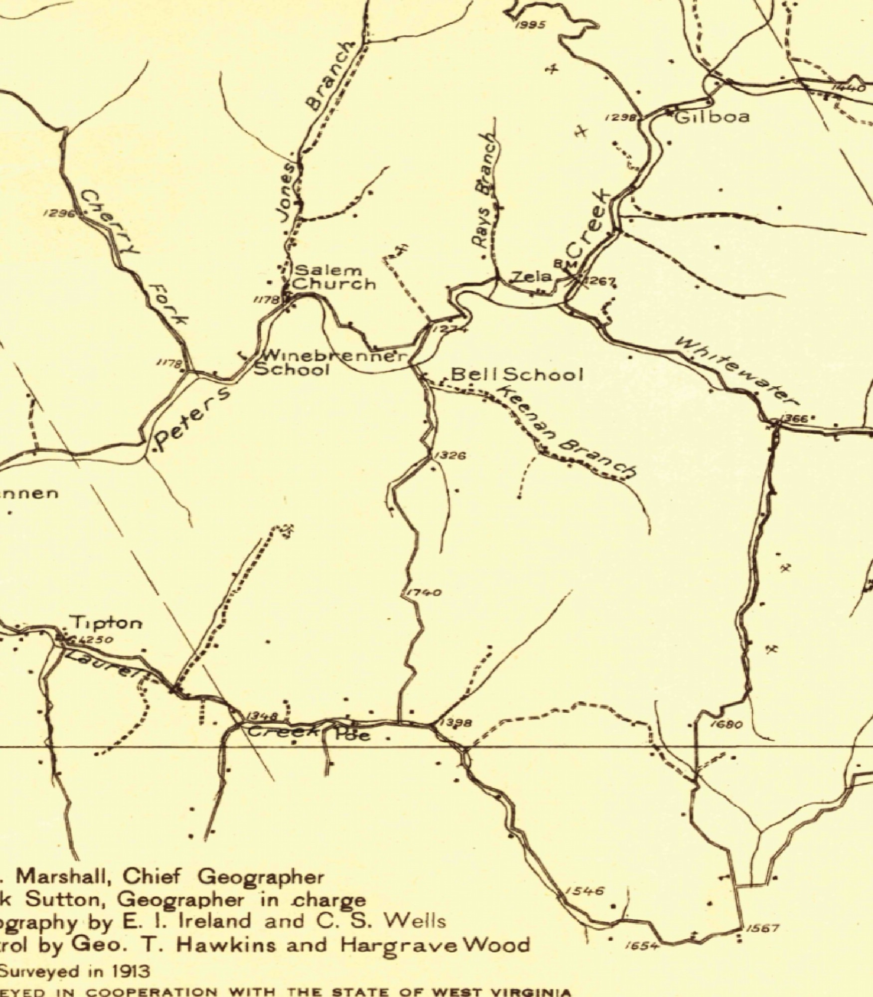 Detail of the 1913 U.S. Geological Survey Summersville sheet, labelling “Keenan Branch” and “Laurel.”